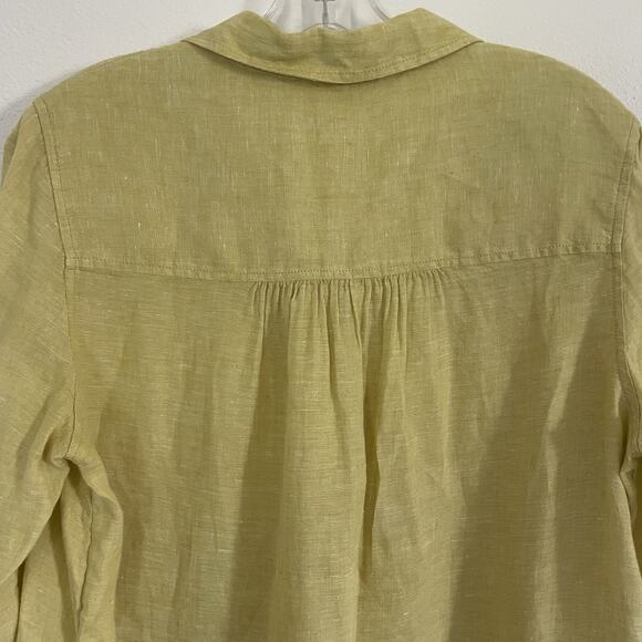SIGRID OLSEN 100% Linen Tunic Blouse Roll Tab Slv. Citrine Yellow Natural Small‎ - Picture 7 of 9